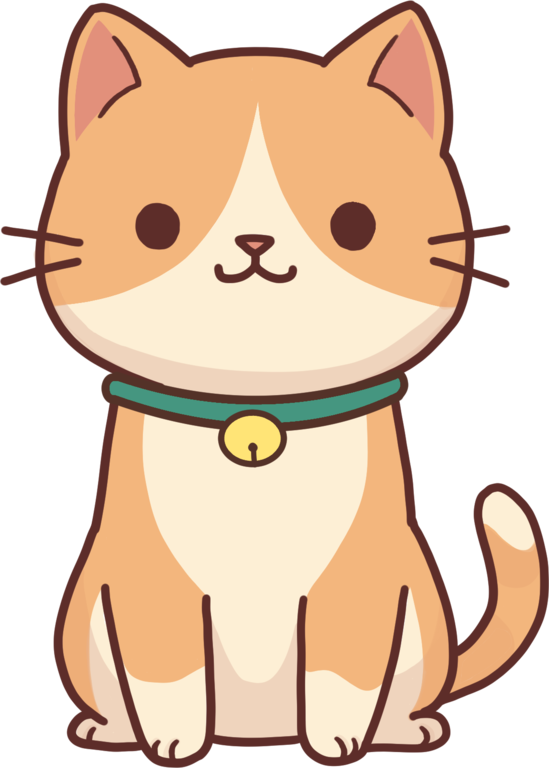 Spotpanion's orange cat companion sitting upright and wearing the earned Bell Collar